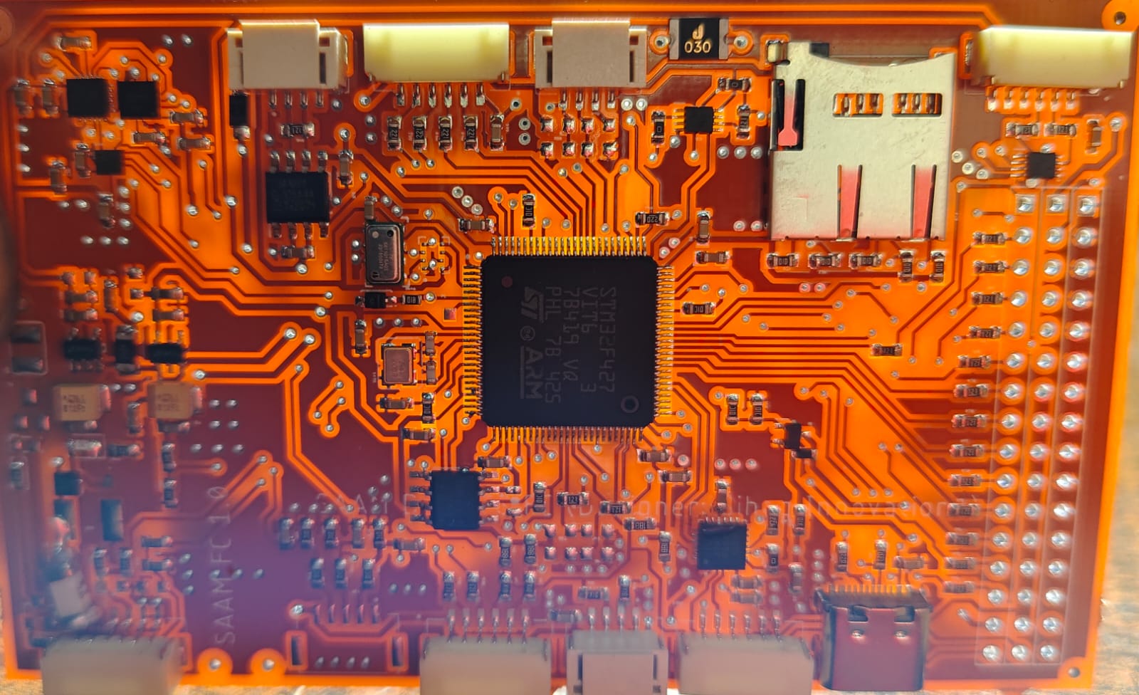 SAAM FC 1.0 flight controller board, backlit